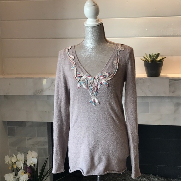 Free People Sweaters - Free People We the Free Embroidered Mauve V-Neck Sweater